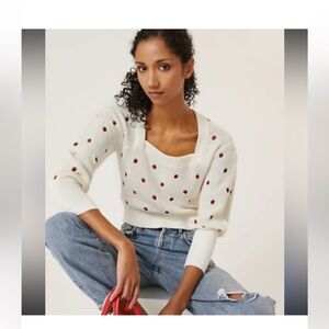 Anthropologie Maeve crop knit white strawberry xs knit top sweater